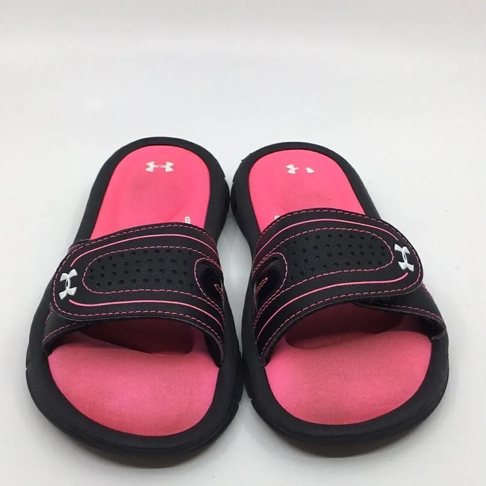 Under Armour Pink and Black hook and loop 4D Foam Slides, US Size 13K
